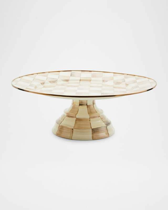 Mocha Check Small Pedestal Platter